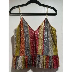 Main Strip Gold and Silver Sequin Peplum Camisole